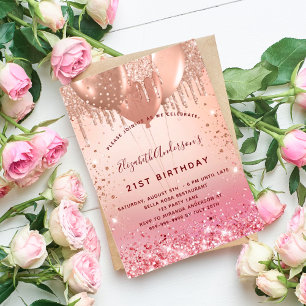 Invitación Globos rosados de oro rosa de cumpleaños