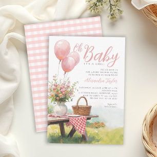 Invitación Globos Rosados de Picnic Floral Chic Cumpleaños de