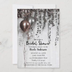 Invitación Globos rosados de plata y oro rosa Hiedra para des