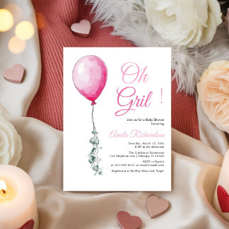 Invitación Globos rosados divertidos para la ducha de la bebé