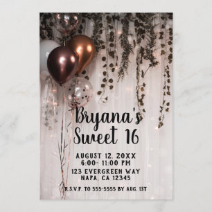 Invitación Globos Rosados Dorado Metálico Luces Cumpleaños Du