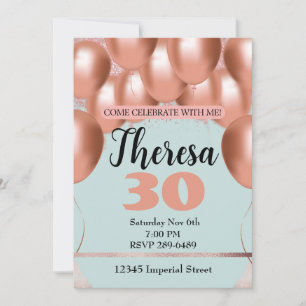 Invitación Globos rosados en la fiesta de cumpleaños de una m