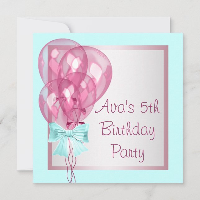 Invitación Globos rosados Fiesta de cumpleaños de niñas de az (Anverso)