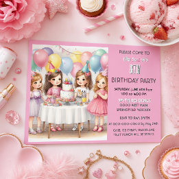 Invitación Globos rosados lindos Cumpleaños para niñas de 8 a