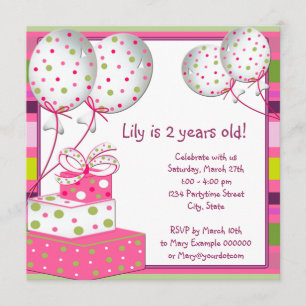 Invitación Globos rosados niñas fiesta de cumpleaños rosa y v