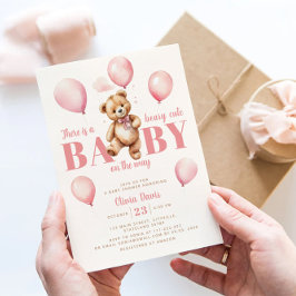 Invitación Globos rosados Teddy Bear Chica Baby Shower modern