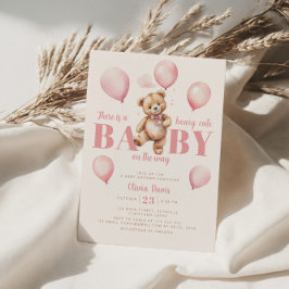 Invitación Globos rosados Teddy Bear Chica Baby Shower modern