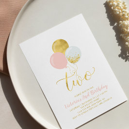 Invitación Globos rosados y dorados | Chica Fiesta del segund