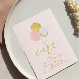 Invitación Globos rosados y dorados Guiados por padres