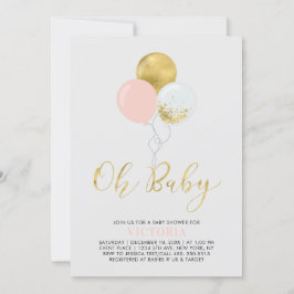 Invitación Globos rosados y dorados | Oh Baby Girl Baby Showe