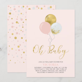 Invitación Globos rosados y dorados | Oh Baby Girl Baby Showe