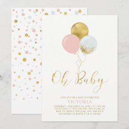 Invitación Globos rosados y dorados | Oh Baby Girl Baby Showe