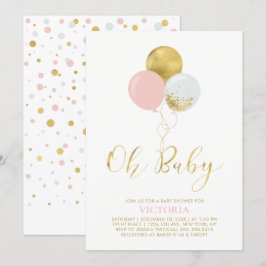Invitación Globos rosados y dorados | Oh Baby Girl Baby Showe
