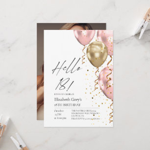 Invitación Globos rosados y dorados para cumpleaños 18 Modern