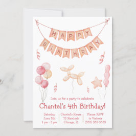 Invitación Globos rosados y fiesta de cumpleaños de banner
