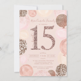 Invitación Globos Rosas purpurinas dorados ruborizan foto de 