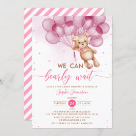 Invitación Globos rosas Teddy Bear Chica Baby Shower