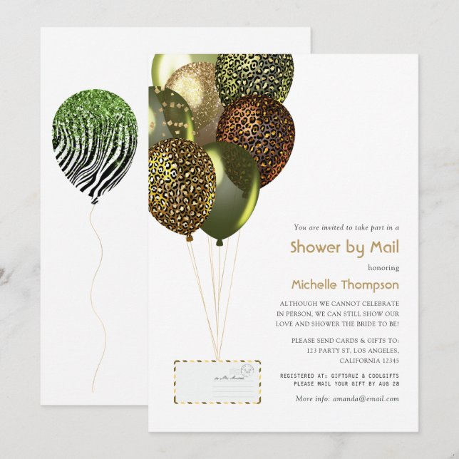Invitación Globos Safari Bebé o Ducha de Novias por Correo (Anverso / Reverso)