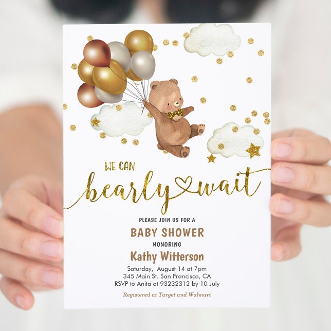 Invitación Globos Teddy Bear Podemos Esperar A Baby Shower (Subido por el creador)