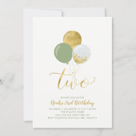 Invitación Globos verdes y dorados Fiesta de cumpleaños 2