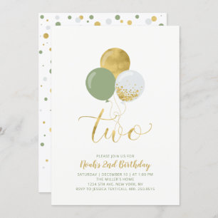 Invitación Globos verdes y dorados Fiesta de cumpleaños 2