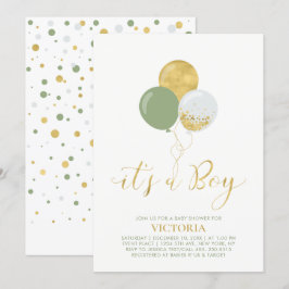 Invitación Globos verdes y dorados | Oh Baby Boy Baby Shower