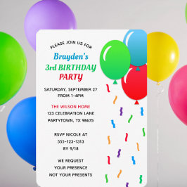 Invitación Globos verdes y rojos azules y cumpleaños de Confe