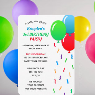 Invitación Globos verdes y rojos azules y cumpleaños de Confe