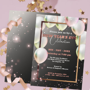 Invitación Globos y celebración de Año Nuevo Confetti