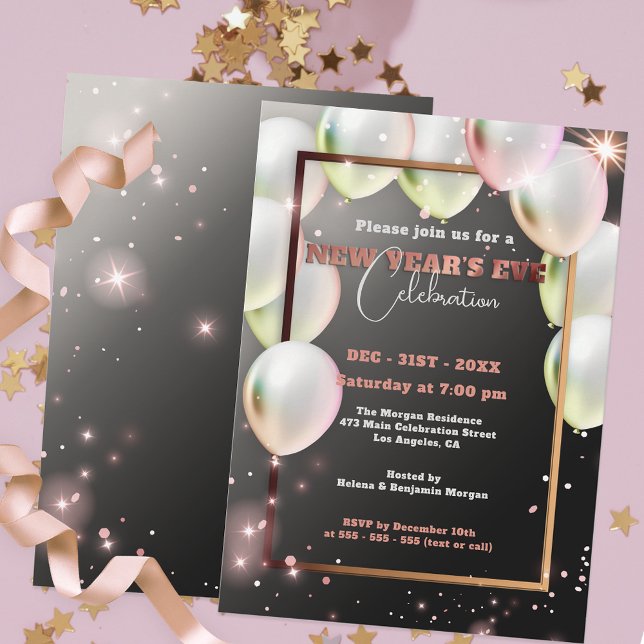 Invitación Globos y celebración de Año Nuevo Confetti (Subido por el creador)