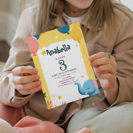 Invitación Globos y elefantes niños amarillos Fiesta de cumpl