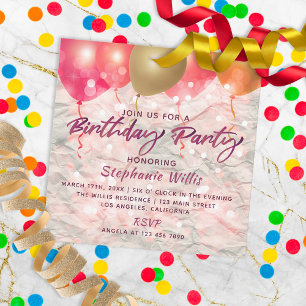 Invitación Globos Y Esparkles En La Fiesta De Cumpleaños Del