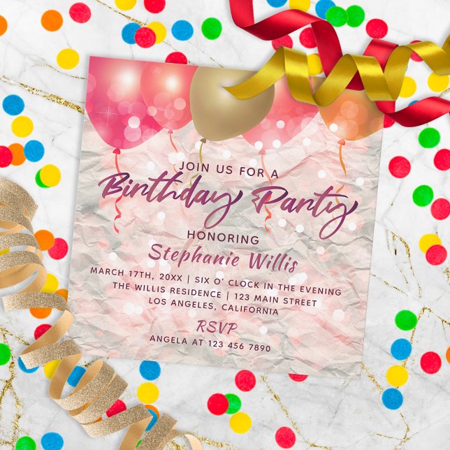 Invitación Globos Y Esparkles En La Fiesta De Cumpleaños Del  (Subido por el creador)