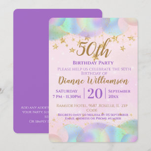 Invitación Globos y estrellas Pink Fiesta de cumpleaños númer