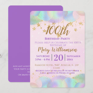 Invitación Globos y estrellas Rosa Fiesta de Cumpleaños 100
