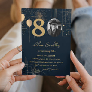 Invitación Globos y fuegos artificiales de la fiesta de cumpl