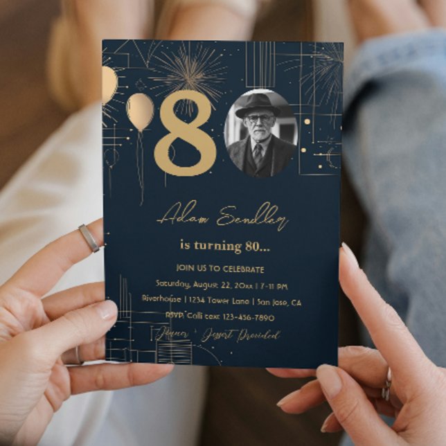 Invitación Globos y fuegos artificiales de la fiesta de cumpl (Subido por el creador)