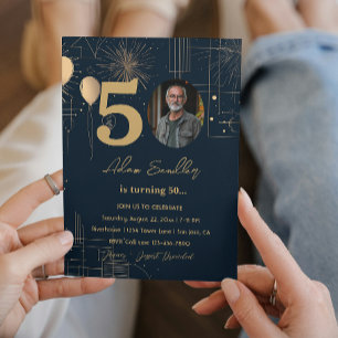 Invitación Globos y fuegos artificiales para la fiesta de 50 