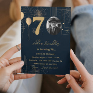 Invitación Globos y fuegos artificiales para la fiesta de 70 