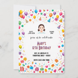 Invitación Globos y regalos de fiesta de cumpleaños personali