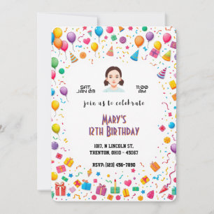 Invitación Globos y regalos de fiesta de cumpleaños personali