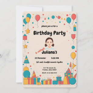 Invitación Globos y regalos - Diseño con temática Fiesta