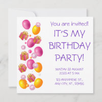 Globos y regalos. Elegante cumpleaños