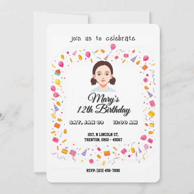 Invitación Globos y regalos sencillos de fiesta de cumpleaños (Anverso)