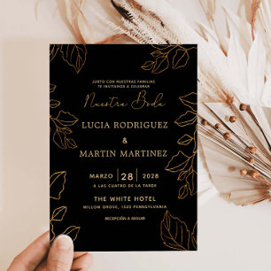 Invitación Glod Leaf Español Nuestra Boda