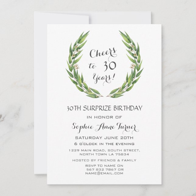 Invitación Gloria de Foliage de Eucalyptus 30 años (Anverso)