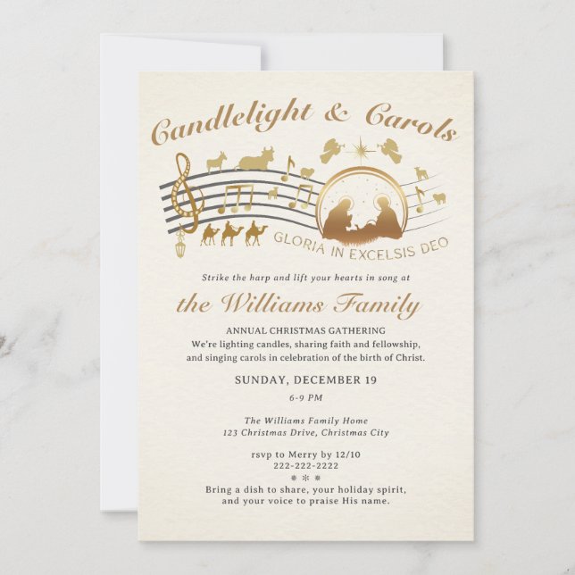 Invitación Gloria in Excelsis Deo Christmas Carols Gathering (Anverso)