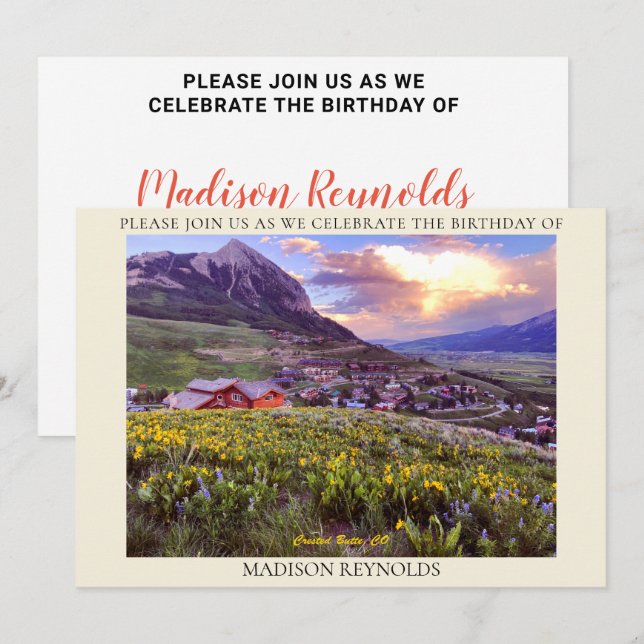 Invitación Gloriosa Montaña de Flores Silvestres Cielo Hermos (Anverso / Reverso)