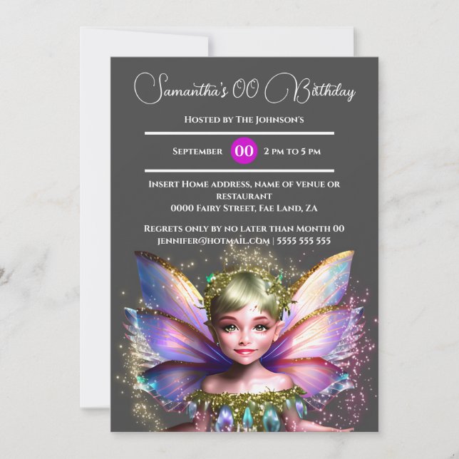 Invitación Glorioso de princesa de hadas brillantes alas purp (Anverso)