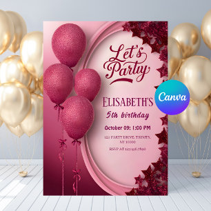 Invitación Gloriosos globos y estrellas Purpurinas rosados Cu